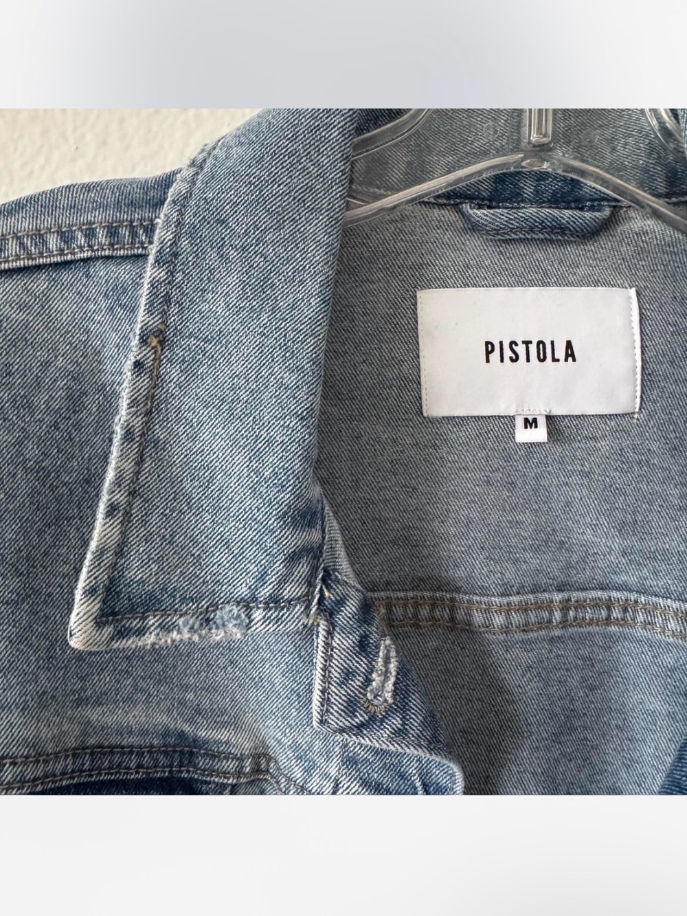 Anthropologie Pistola Light Blue Denim Bomber-Trim Jean Jacket Size Medium - Picture 8 of 9